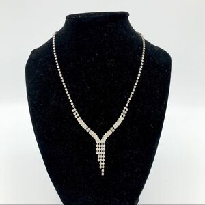 Vintage Necklace Rhinestone Silver Tone Y Drop